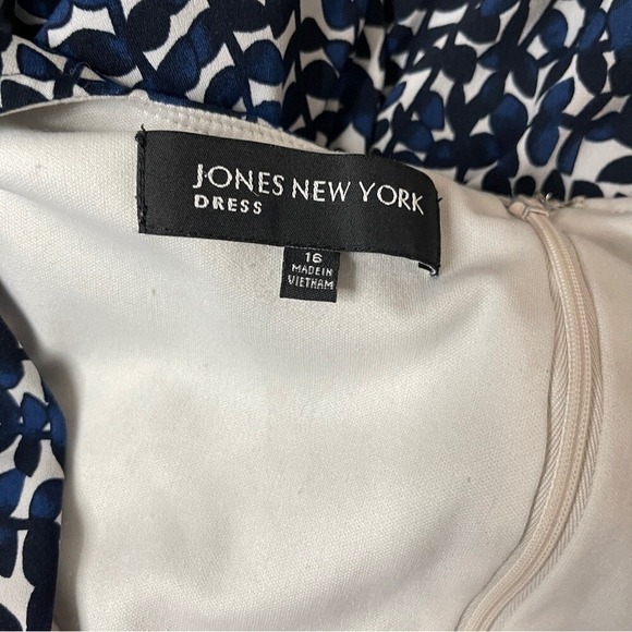 JONES NEW YORK Sleeveless Fit & Flare Navy Blue Print Dress, Size‎ 16 - Picture 6 of 8